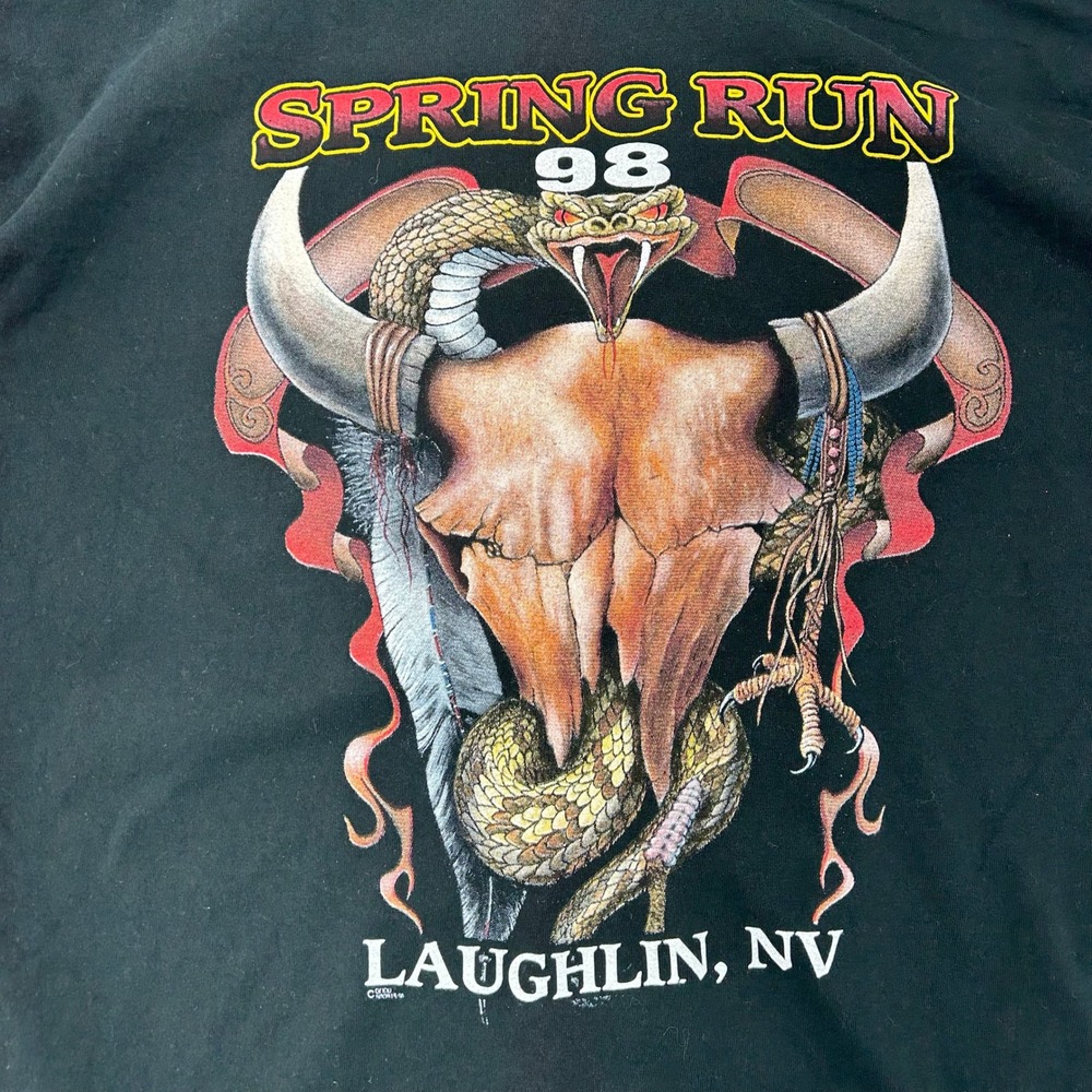 90s Vintage Biker Graphic Tee Mens 2XL Laughlin Spring Run Longhorn Nevada‎ - Picture 3 of 9